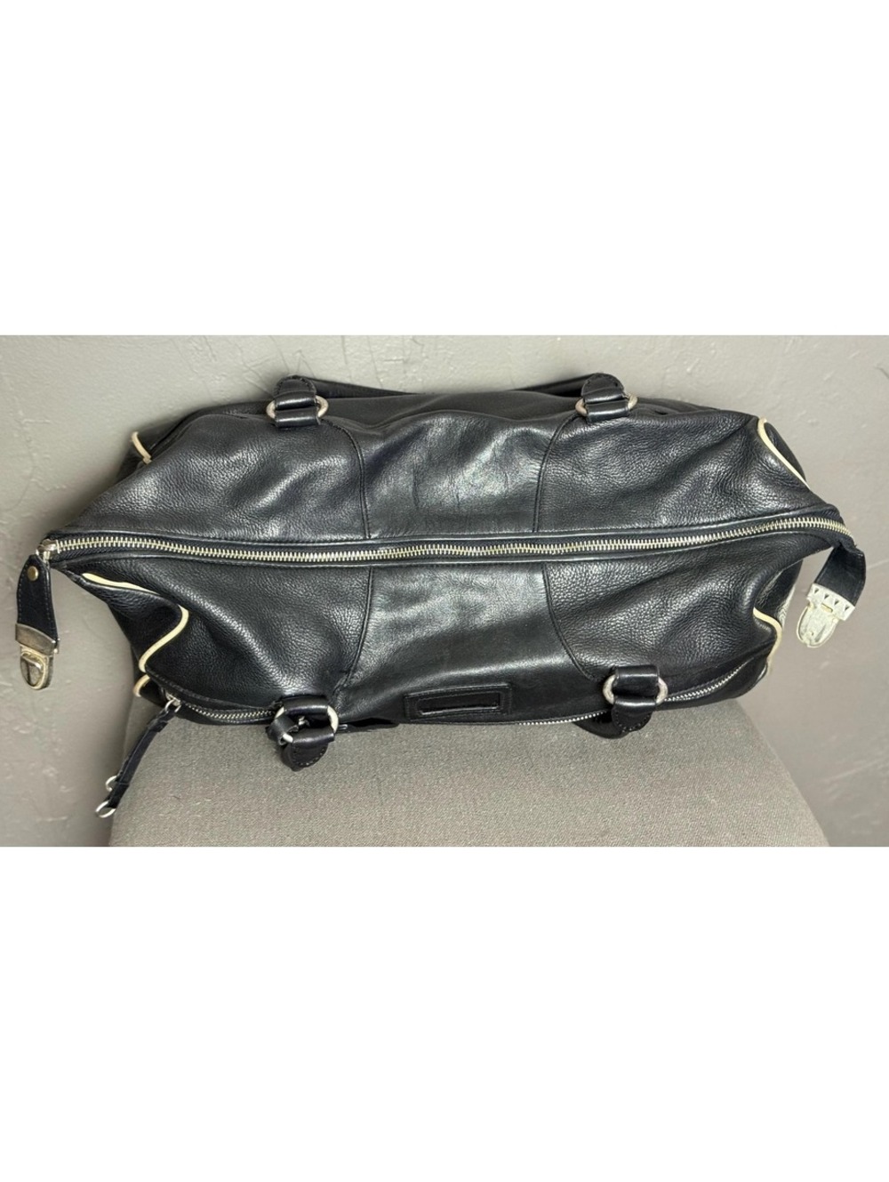 1990's Black Leather Bowling Bag by DKNY Large Doctors Shoulder Bag - Picture 9 of 15